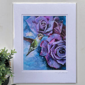 Anna's Hummingbird purple roses Laura Brady Royalty Artist Fine Art